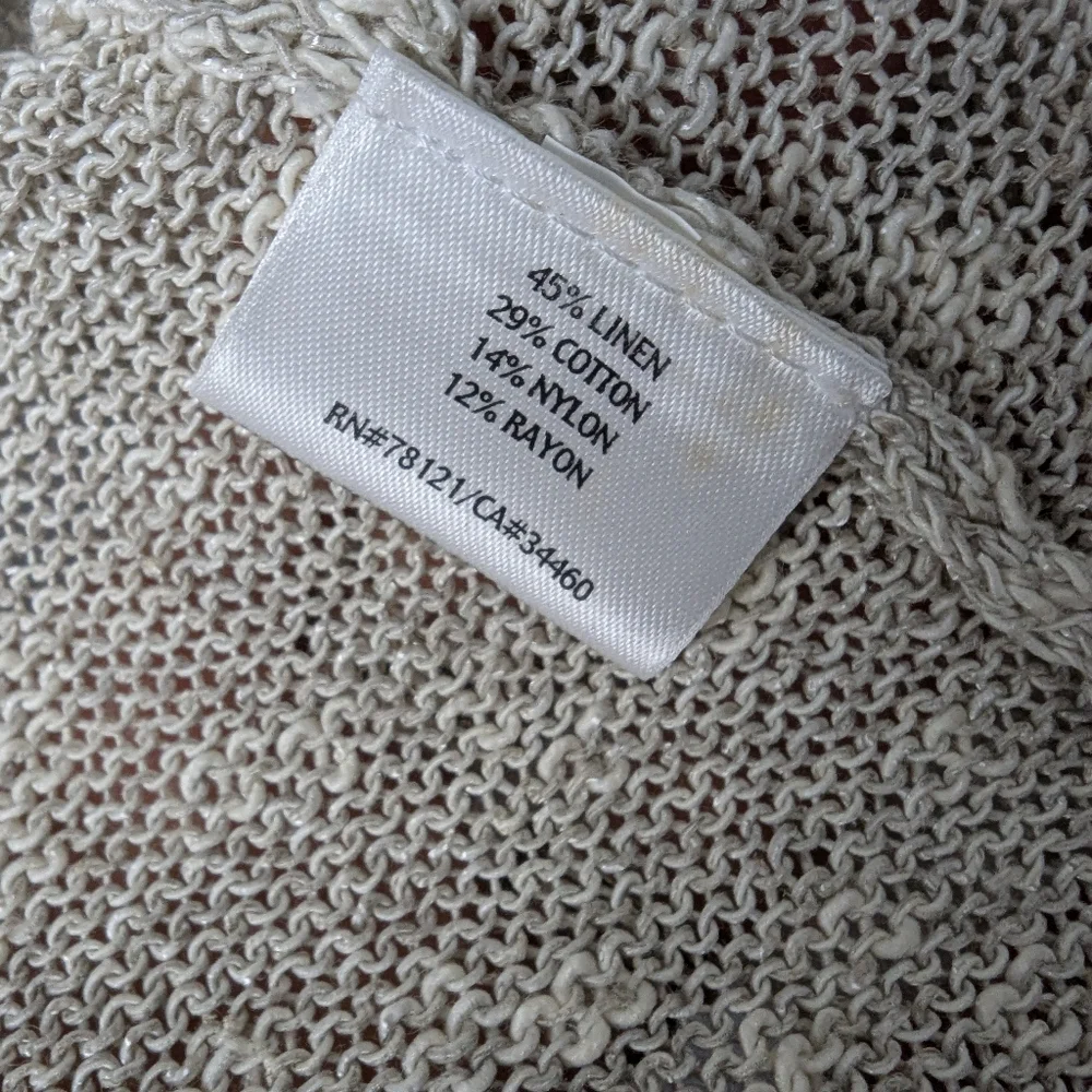 Eileen Fisher Linen Blend Loose Knit Open Cardigan Size M Heathered Beige - Picture 6 of 9